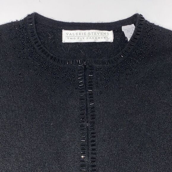 Valerie Stevens Black Cashmere Beaded Cardigan Sweater Size Medium - Picture 6 of 13